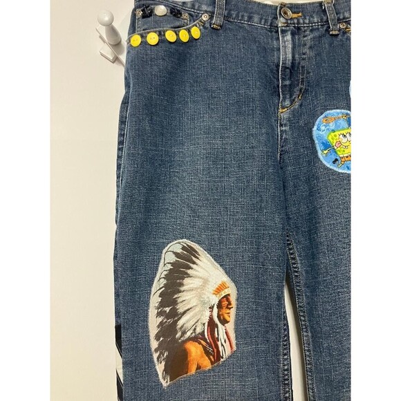 Women's Jones New York Denim Bell Bottom Jeans Sz 6 Custom Patchwork Characters - Picture 3 of 16